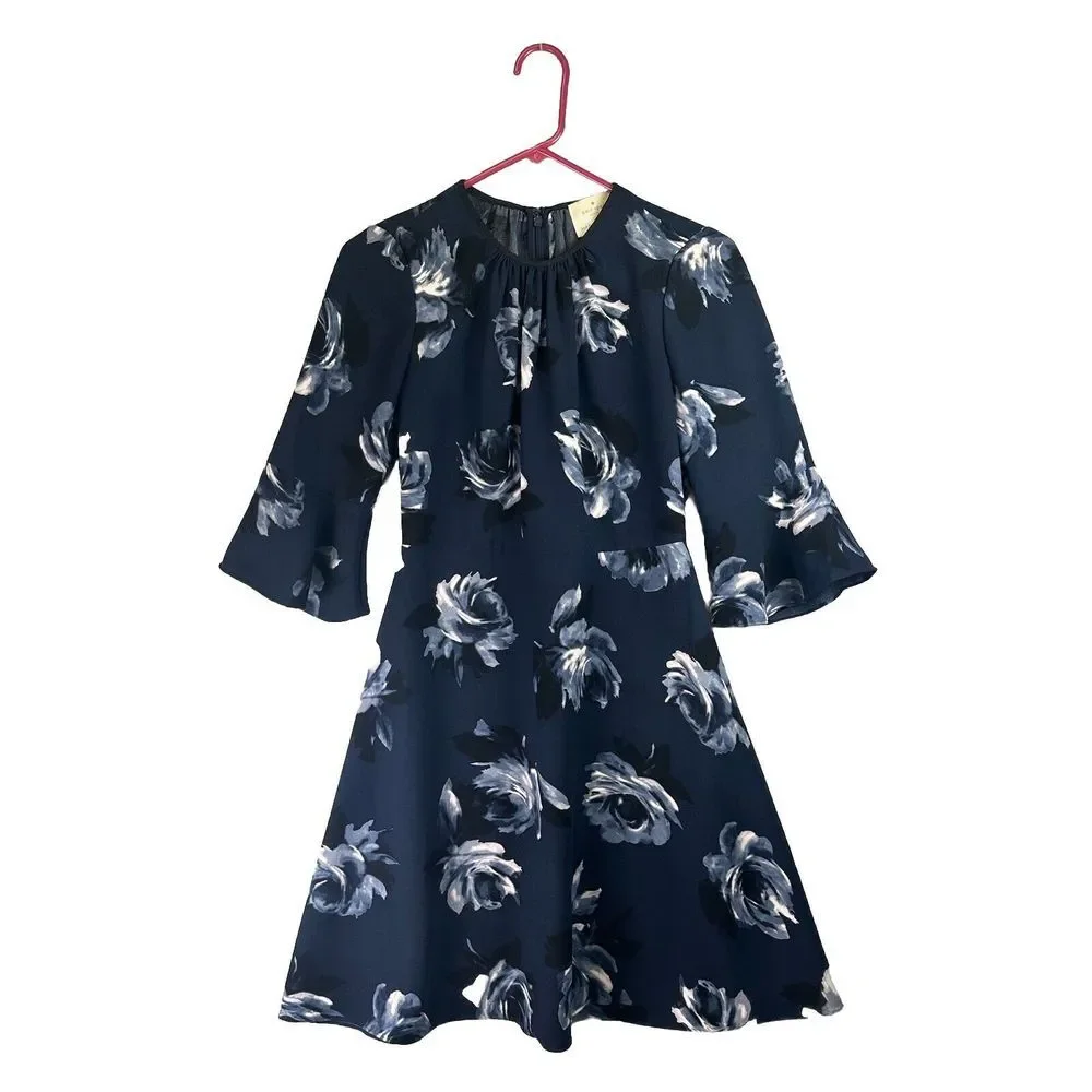 Kate Spade Long Bell Sleeve Stretchy Floral Mini Career Office Dress Size 0 Shor